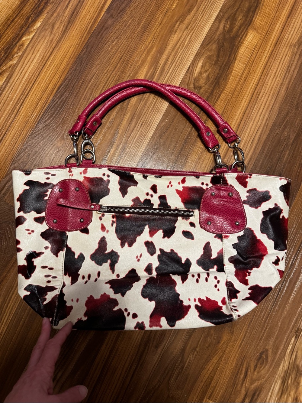 Vintage Red and Black Cow Print Shoulder Bag - Picture 1 of 10